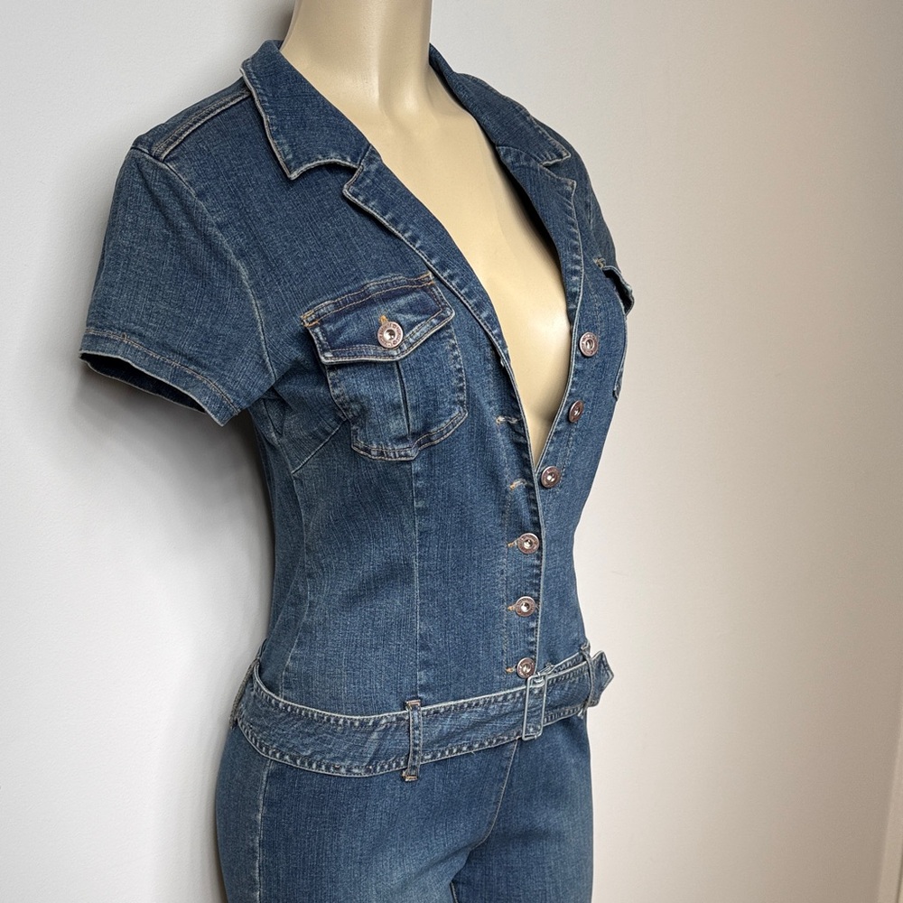 Hot Kiss Denim Short-Sleeve Jumpsuit in Blue - Picture 5 of 10